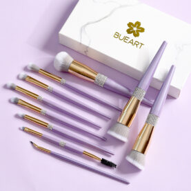 10 Lilac Purple Makeup Brush Set With Diamond - Mixed