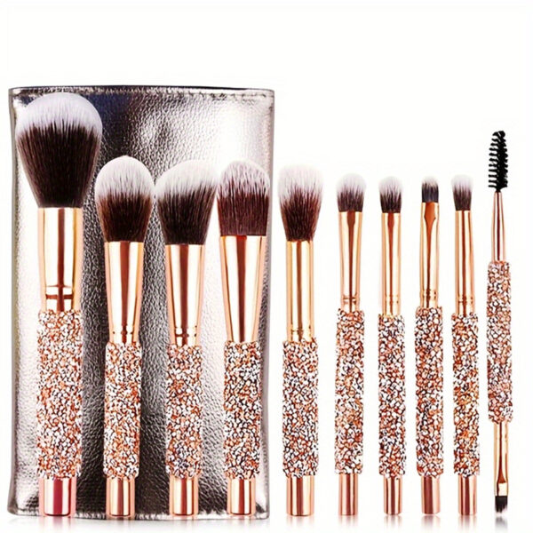 10Pcs Luxury Makeup Brush Set Diamond Rivet - Mixed