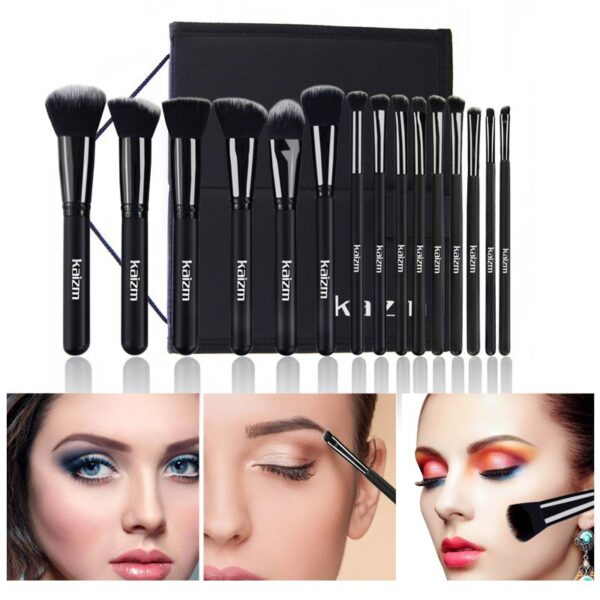 15 Makeup Brushes Set Black Cosmetic Brush Full - Mixed
