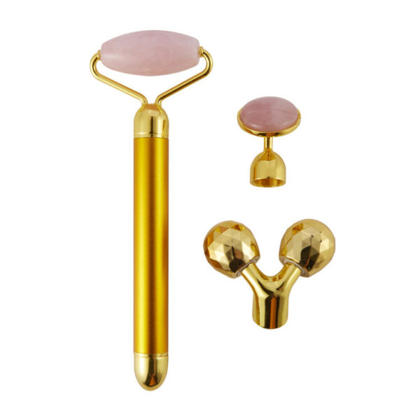 3 In 1 Vibrating Facial Jade Roller Set Rose - Mixed 3 In 1 Vibrating Facial Jade Roller Set Rose - Mixed