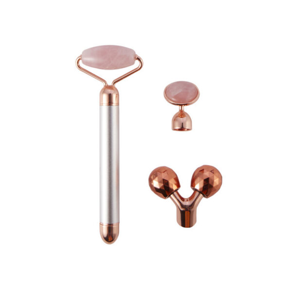 3 In 1 Vibrating Facial Jade Roller Set Rose - Mixed 3 In 1 Vibrating Facial Jade Roller Set Rose - Mixed