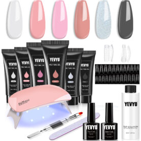 6Pcs Poly Gel Nail Kit With Uv Lamp Nail Brush - Mixed
