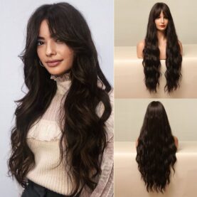 High Temperature Silk Wig With Long Curly Bangs - Mixed