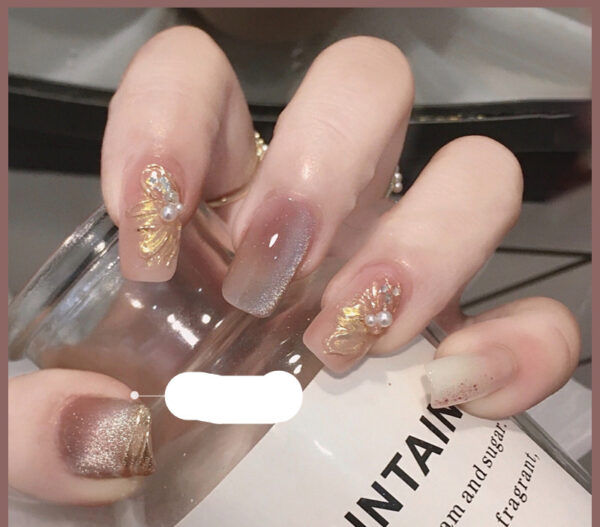 Milk Tea Crystal Stone Cat Eye Nail Polish - Mixed