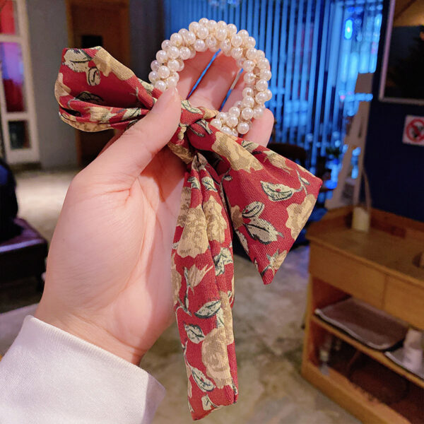 Pearl Hair Tie Broken Flower Bow Ribbon Rubber - Cloth. Pearl Hair Tie Broken Flower Bow Ribbon Rubber - Cloth.