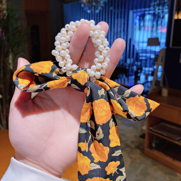 Pearl Hair Tie Broken Flower Bow Ribbon Rubber - Cloth. Pearl Hair Tie Broken Flower Bow Ribbon Rubber - Cloth.