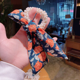 Pearl Hair Tie Broken Flower Bow Ribbon Rubber - Cloth.